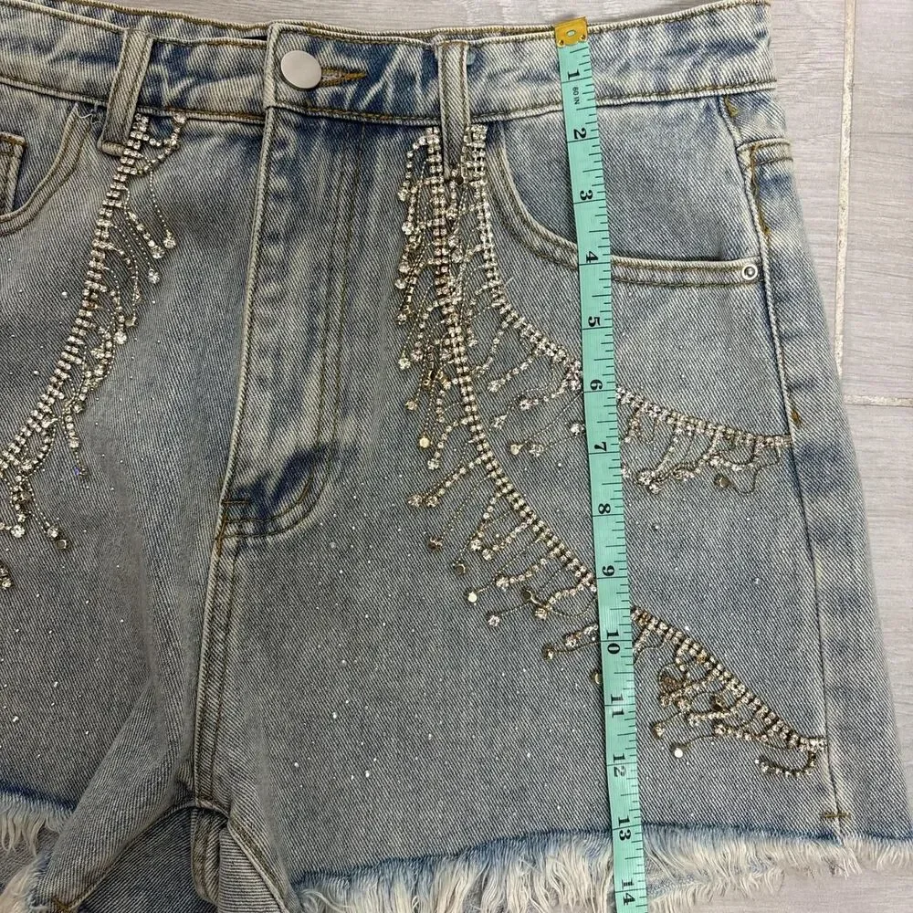 Blue B womens size L distressed shorts rhinestone chains fairygrunge Rock babe